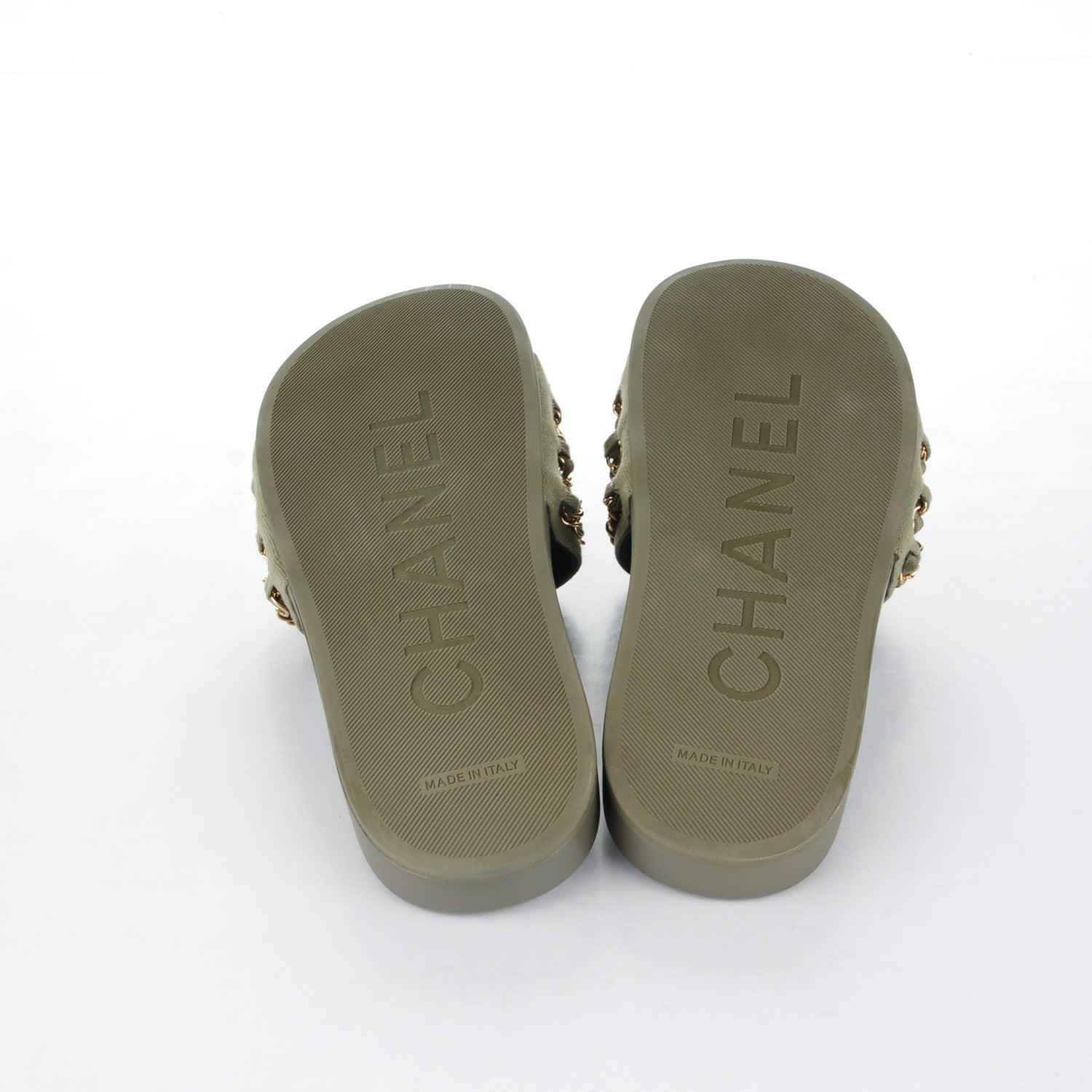 Chanel Canvas Chain Flat Sandals 39 Khaki 5 of 7