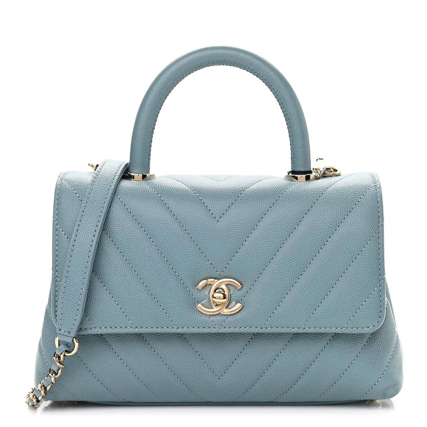 Caviar Chevron Quilted Mini Coco Handle Flap Sky Blue