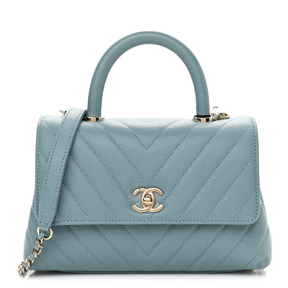 Chanel Caviar Chevron Quilted Mini Coco Handle Flap Sky Blue 1 of 11