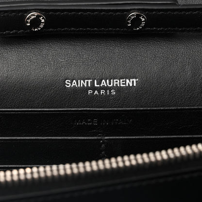 Saint Laurent Calfskin Crocodile Embossed Monogram Chain Wallet Black 6 of 12