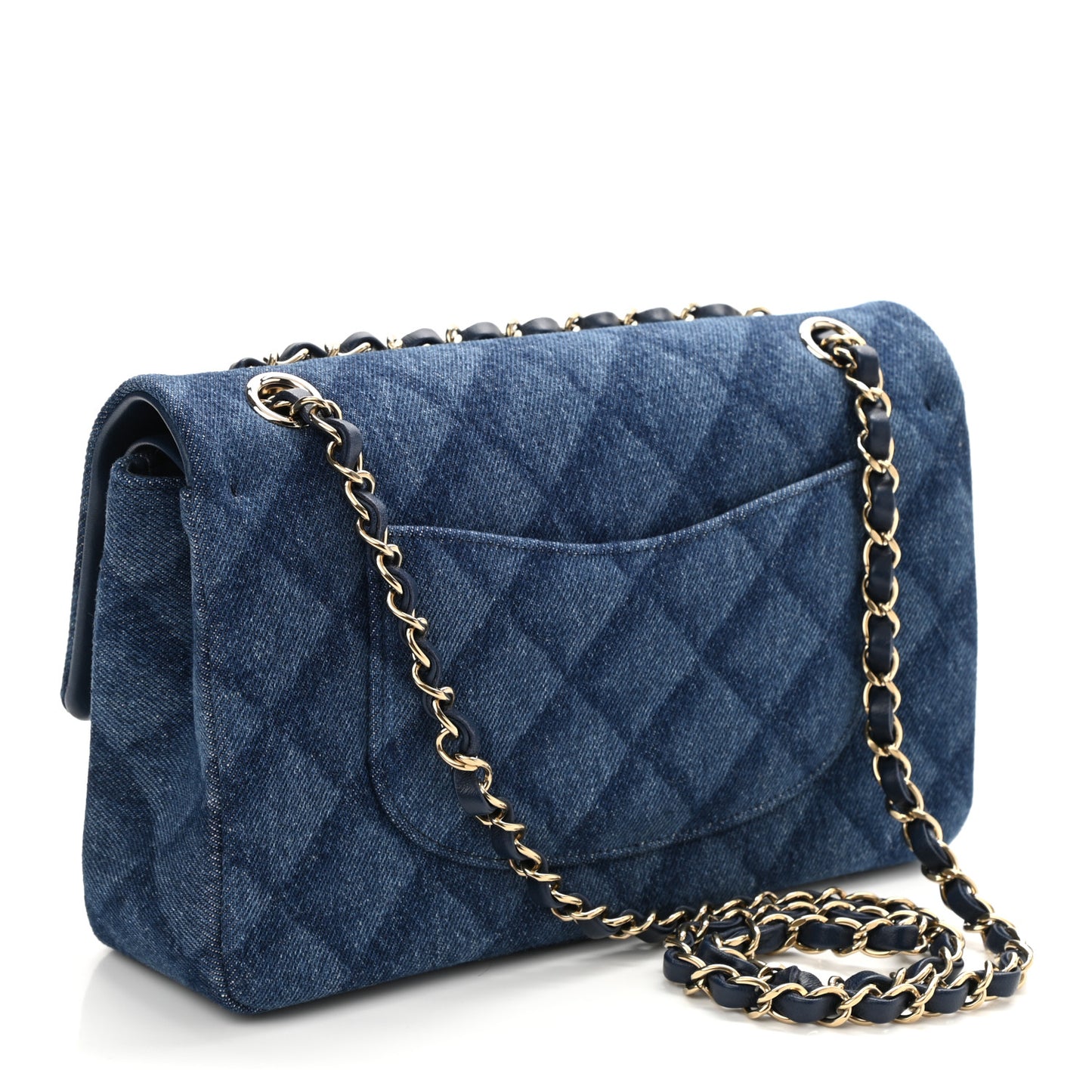 Printed Denim Quilted Medium Double Flap Dark Blue