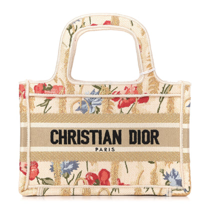 Christian Dior Canvas Embroidered Hibiscus Printed Mini Book Tote Beige Multicolor 1 of 8