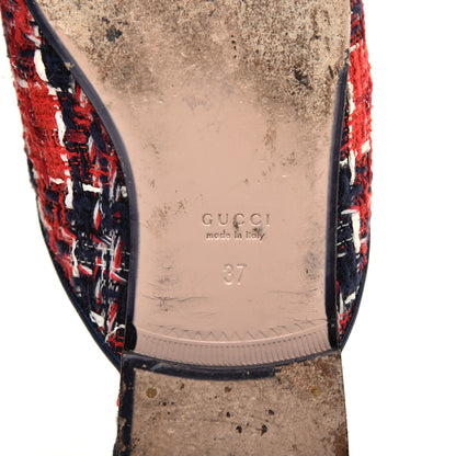 Gucci Tweed Check Womens Princetown Slippers 37 Hibiscus Red Royal Blue 6 of 9