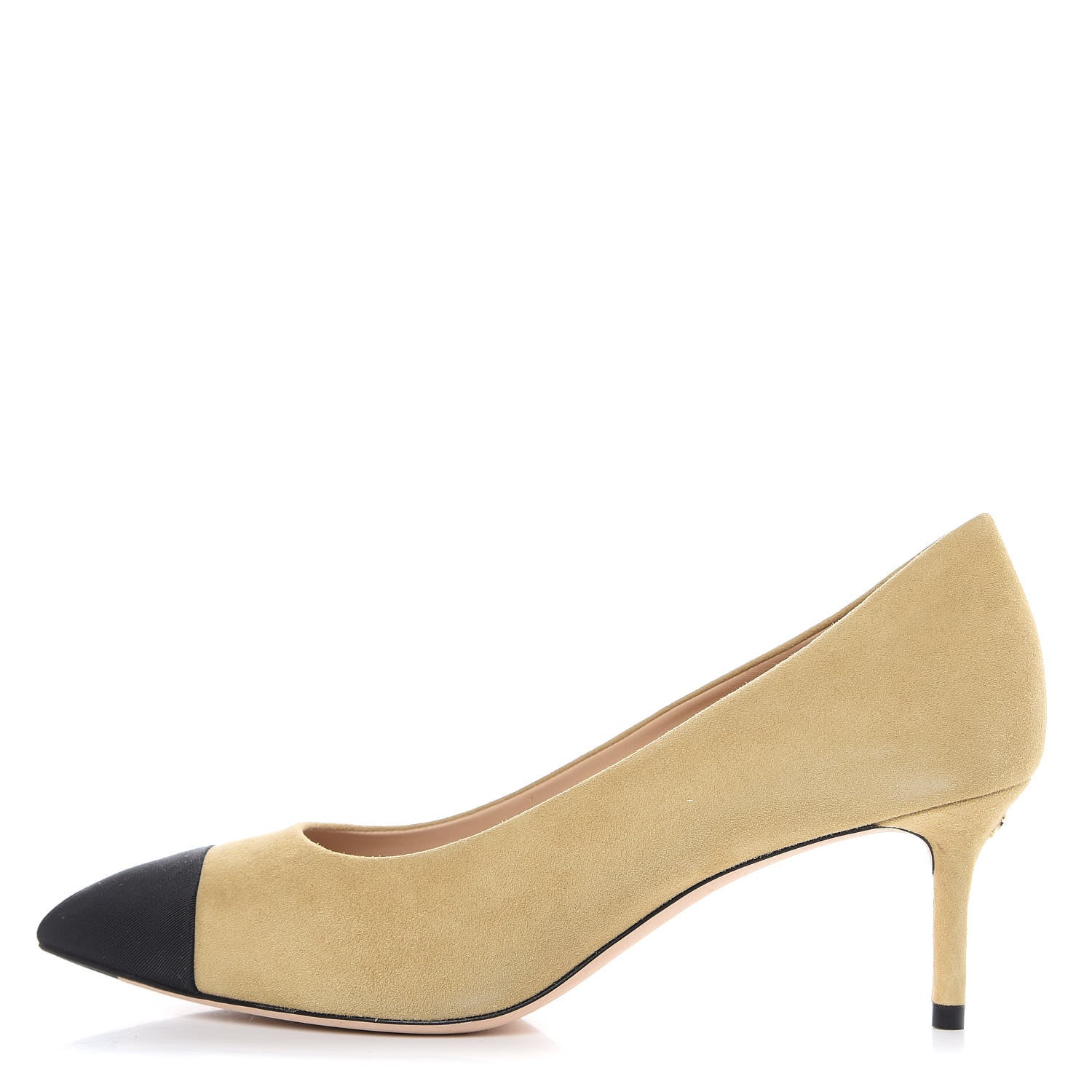 Chanel Kid Suede Grosgrain Cap Toe Pumps 38 Beige Black 1 of 11