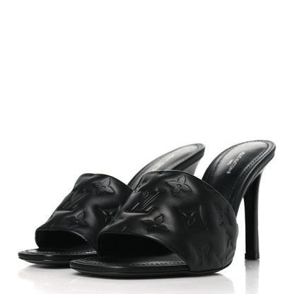Louis Vuitton Lambskin Embossed Monogram Revival High Heel Mules 38 Black 3 of 10
