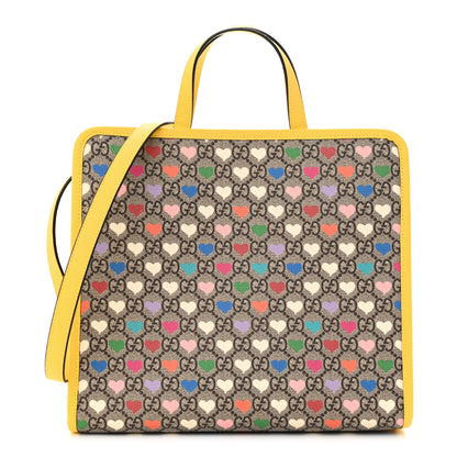 Gucci GG Supreme Monogram Hearts Childrens Tote Beige Ebony Multicolor Freesia 1 of 11