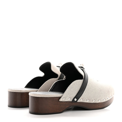 Hermes H Canvas Calfskin Carlotta Mules 39 Prunoir Black 5 of 9