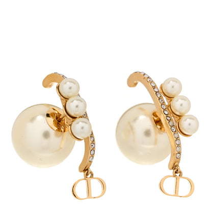 Christian Dior Pearl Crystal Tribales CD Pendant Earrings Gold 1 of 5