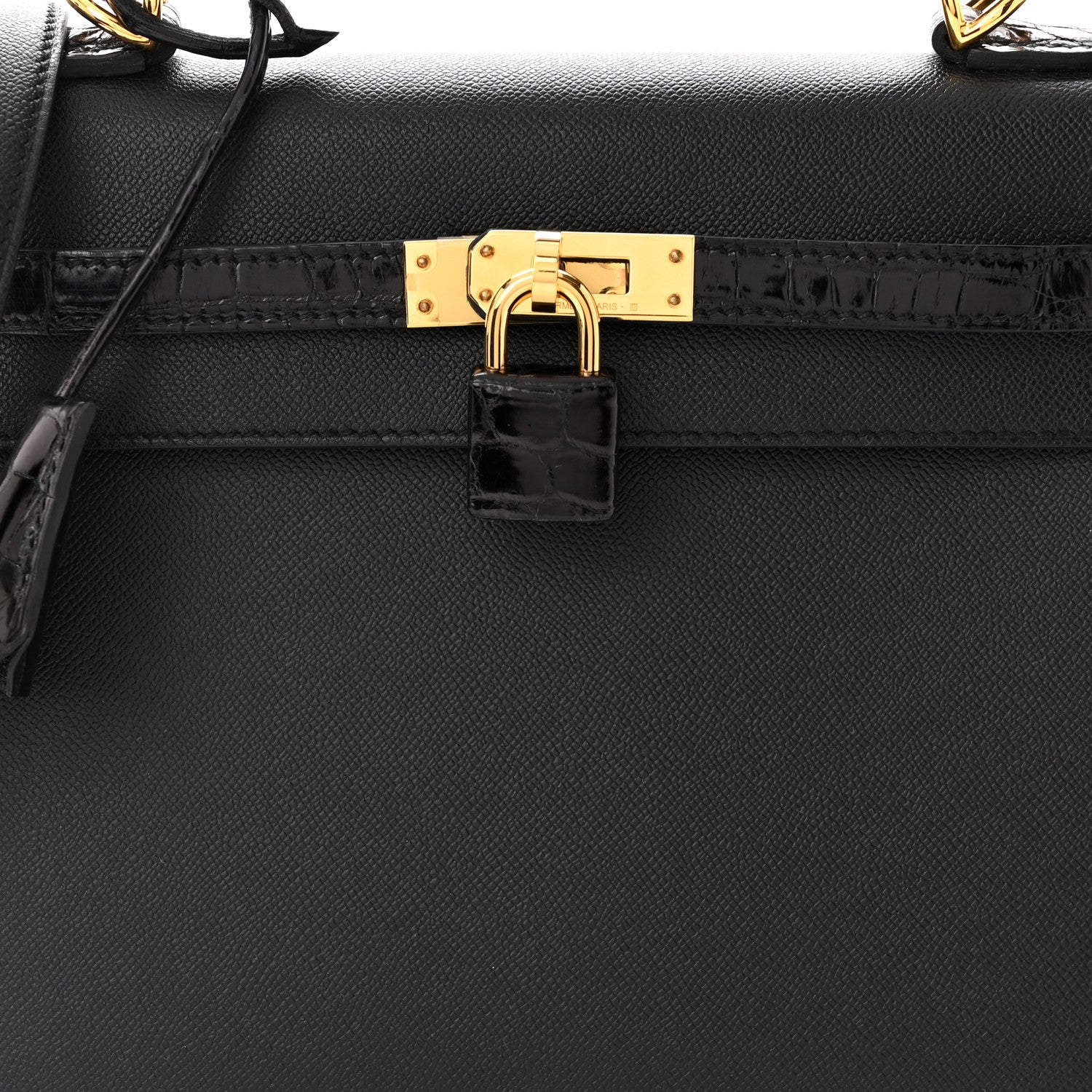 Hermes Madame Calfskin Shiny Niloticus Crocodile Kelly Sellier Touch 25 Black 8 of 11