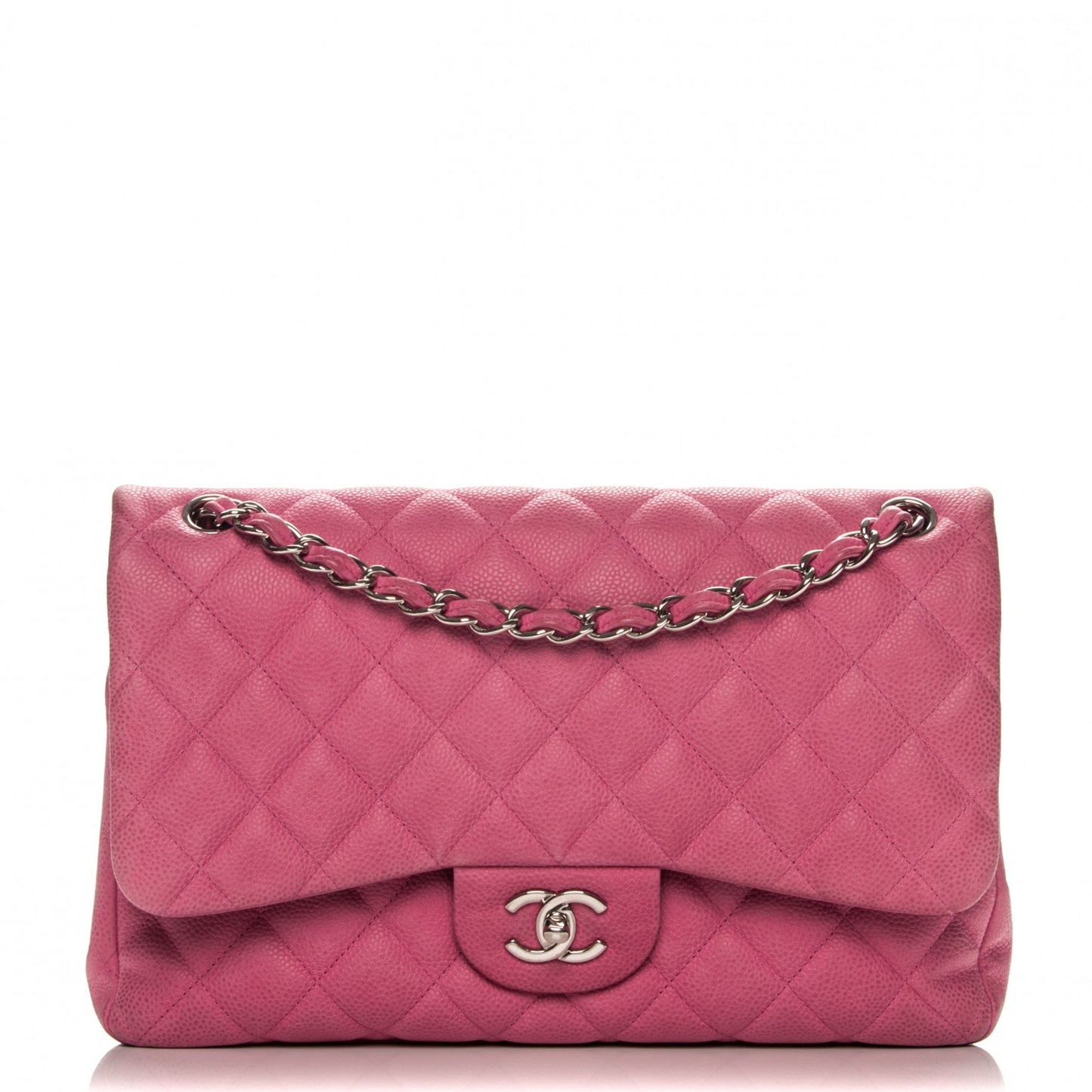 Iridescent Caviar Quilted Jumbo Double Flap Pink