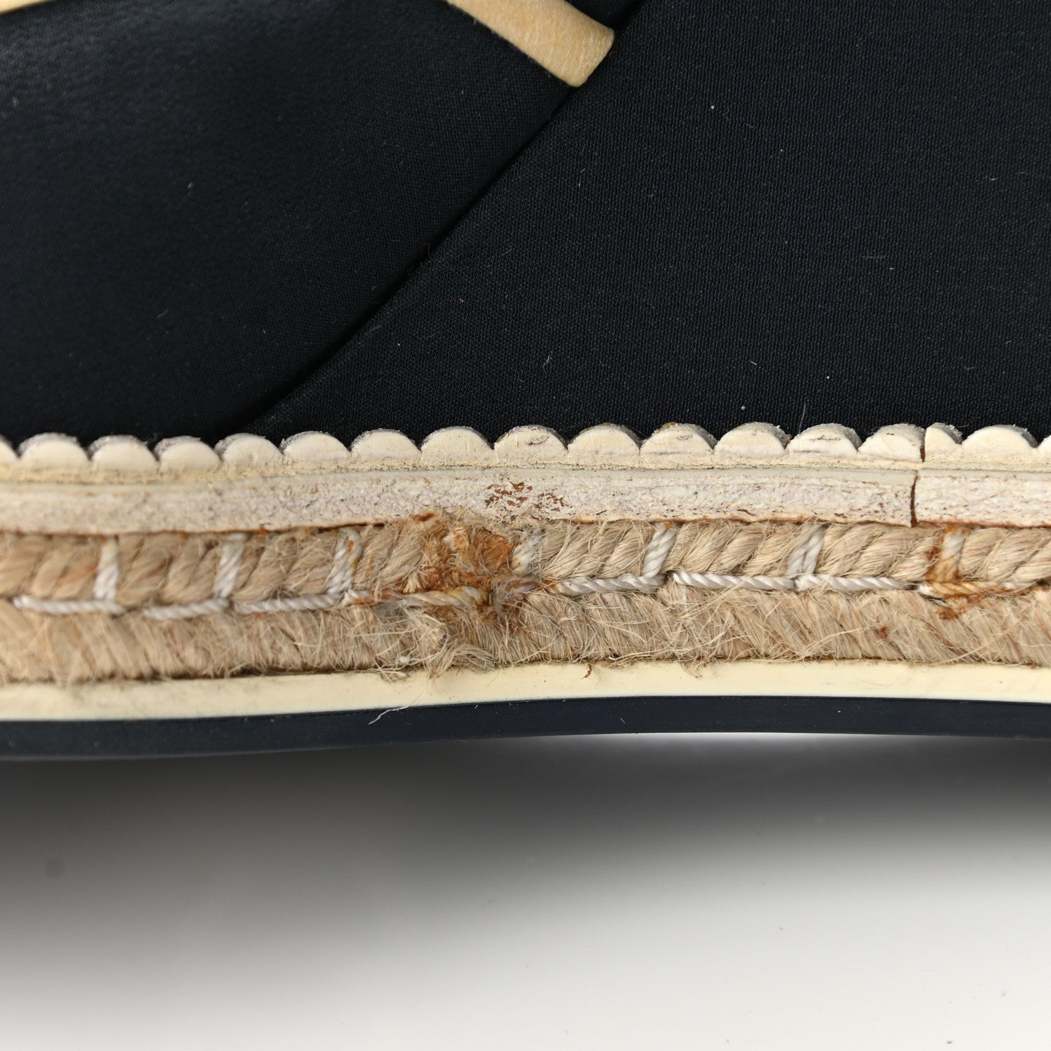 Chanel Silk Crepe Suede Calfskin Lace Up Wedge Espadrilles 35 Navy Grey 9 of 19