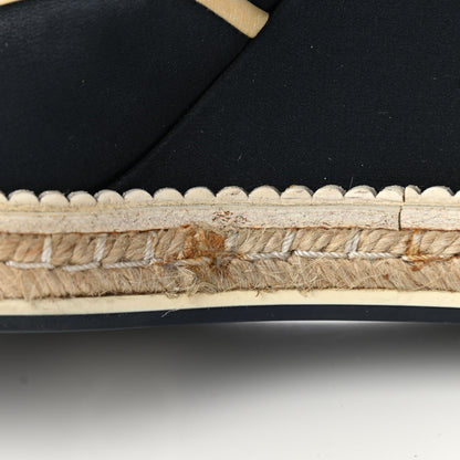 Chanel Silk Crepe Suede Calfskin Lace Up Wedge Espadrilles 35 Navy Grey 9 of 19