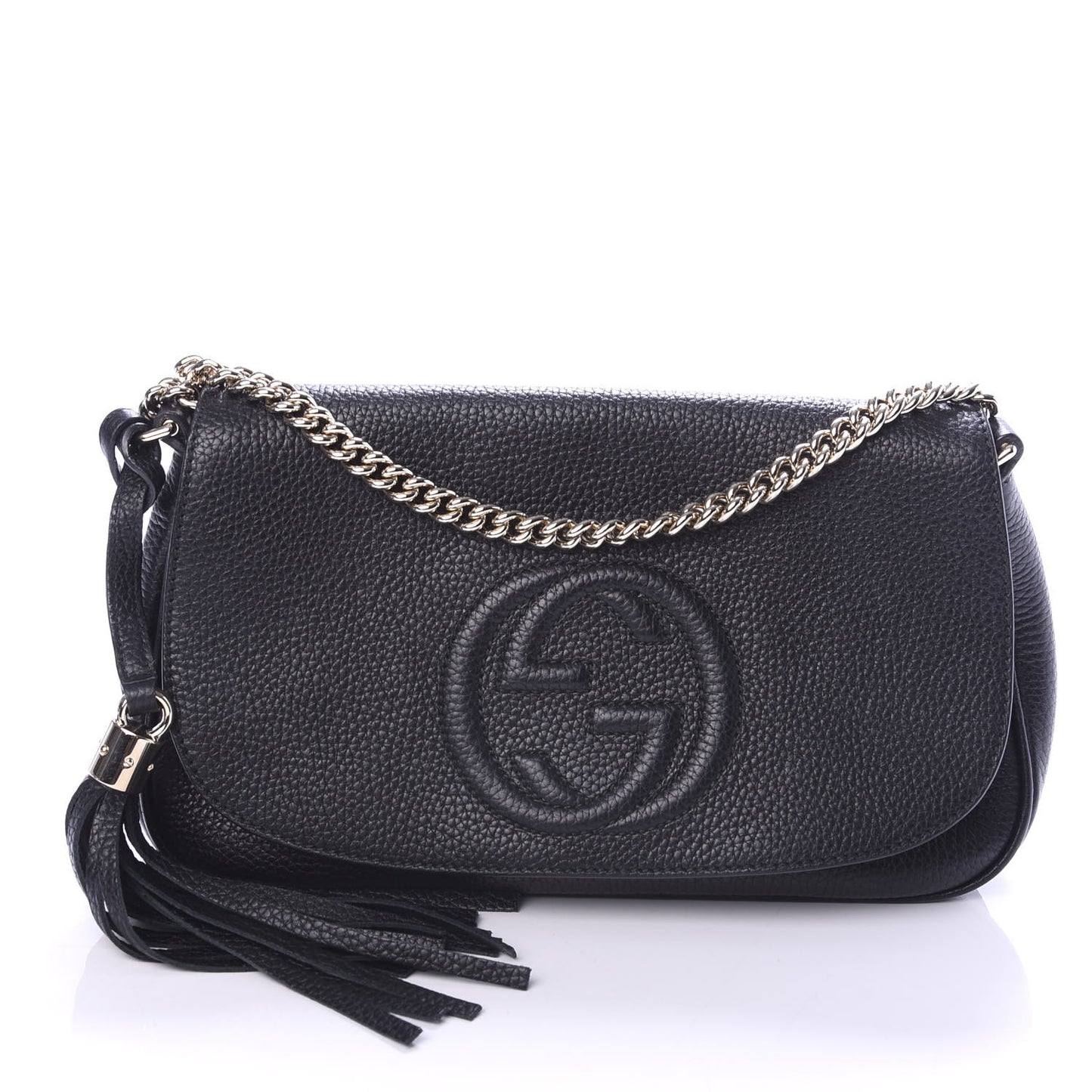 Pebbled Calfskin Medium Soho Flap Crossbody Black