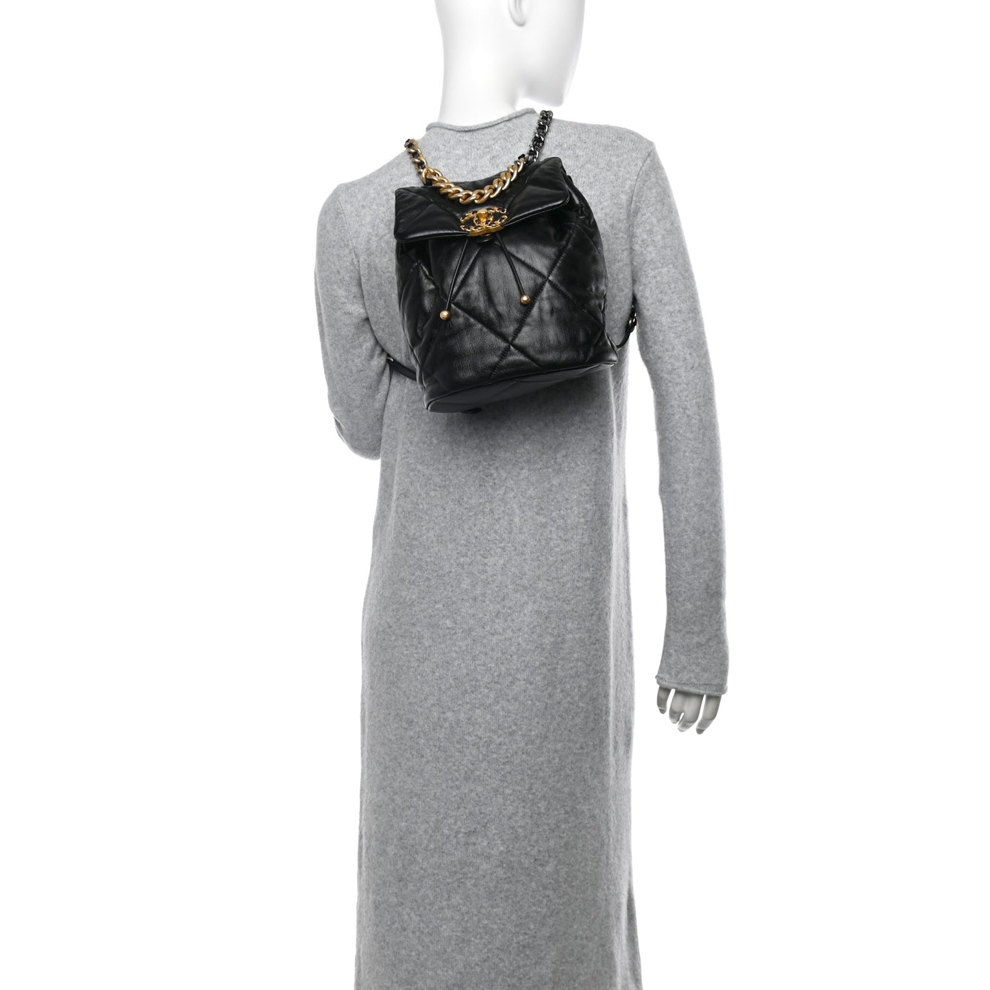 Lambskin Quilted Chanel 19 Backpack Black