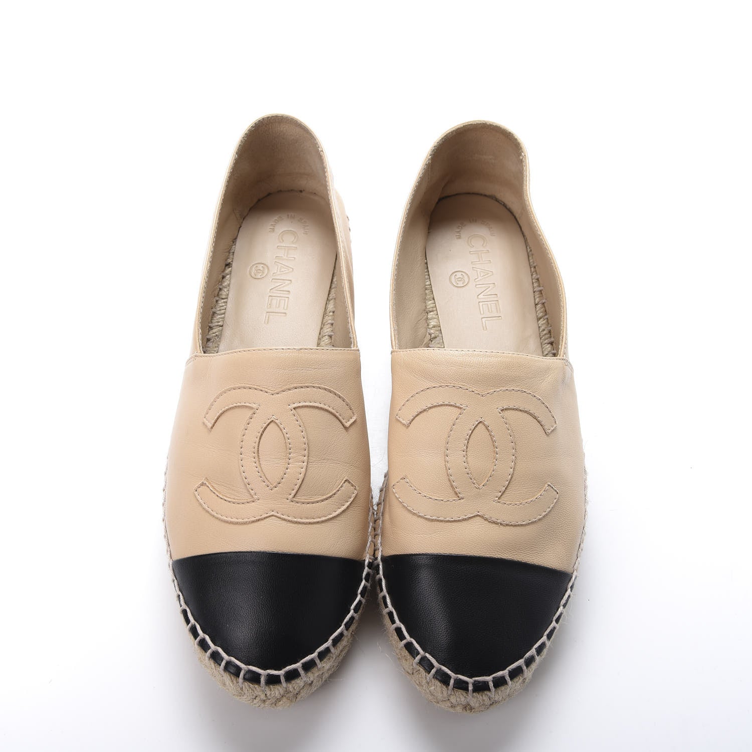 Chanel Lambskin CC Espadrilles 38 Beige Black 6 of 11