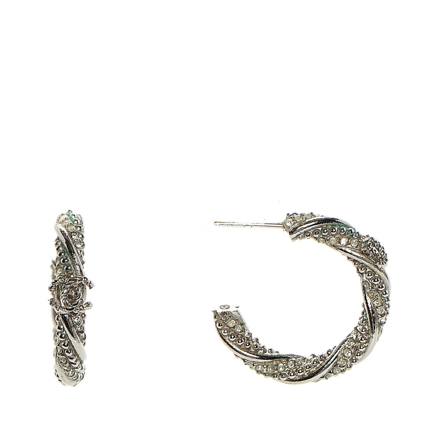 Crystal Twist CC Hoop Earrings Silver