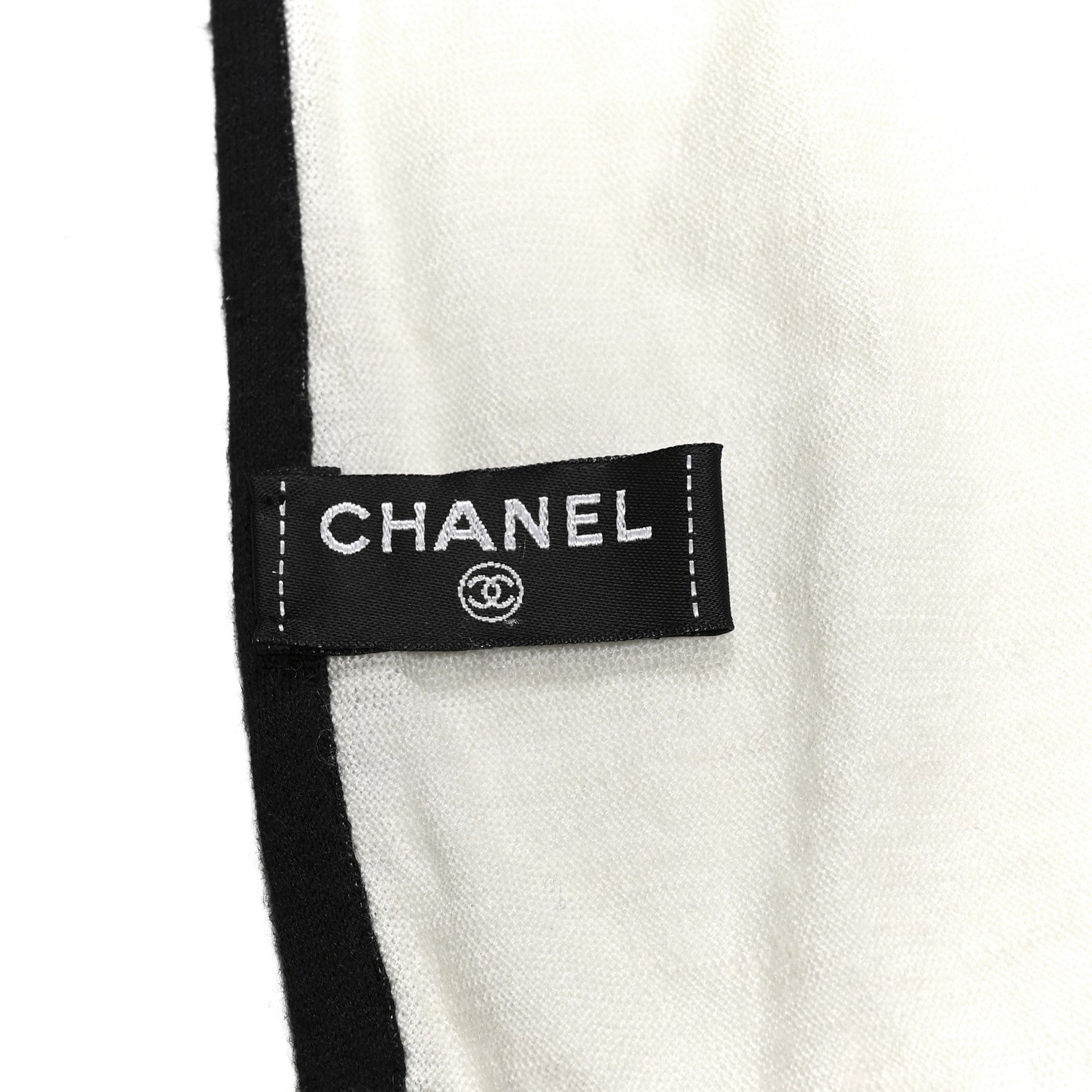 Chanel Cashmere Silk CC Scarf White Black 5 of 5