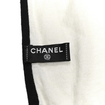 Chanel Cashmere Silk CC Scarf White Black 5 of 5