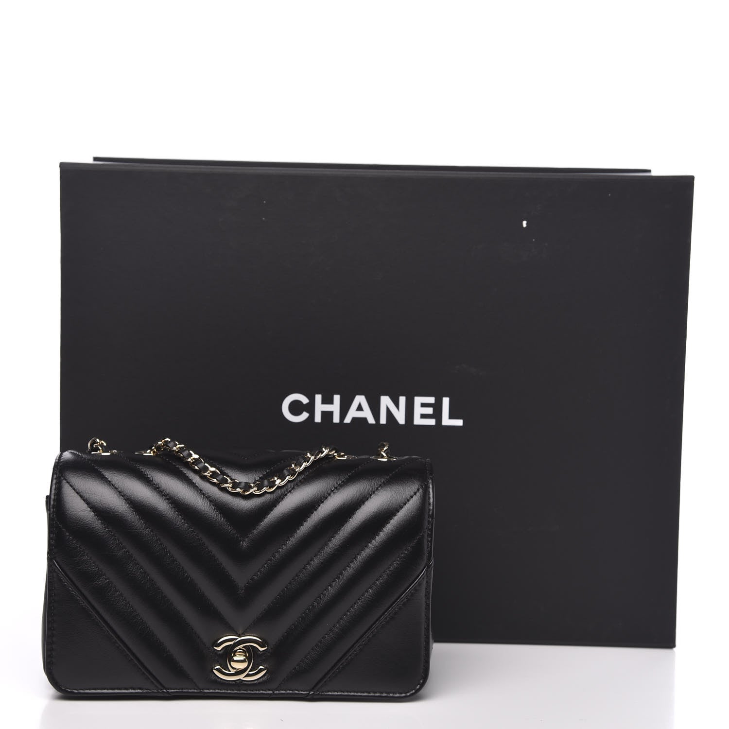 Chanel Calfskin Chevron Quilted Mini Statement Flap Black 11 of 11