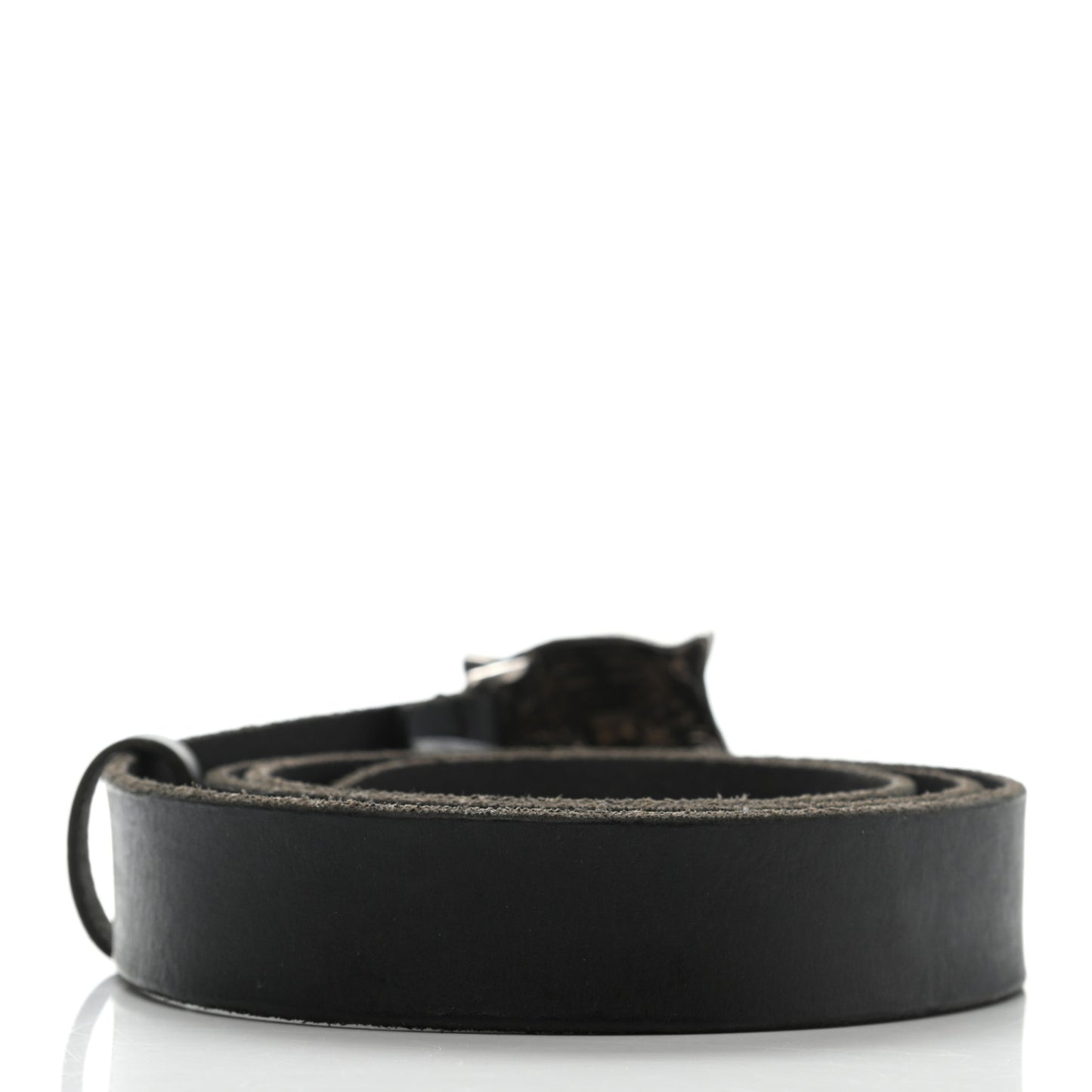 Calfskin Brass Feline Buckle Belt 100 40 Black