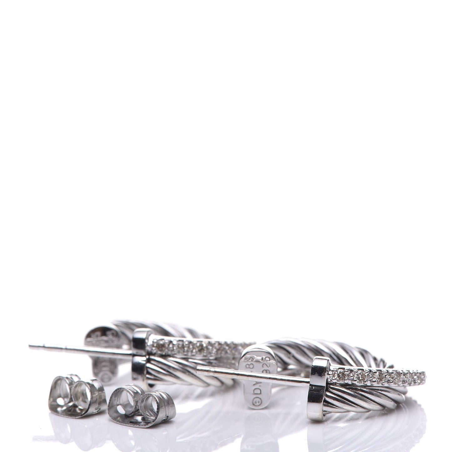 Sterling Silver 14K White Gold Diamond Small Crossover Hoop Earrings