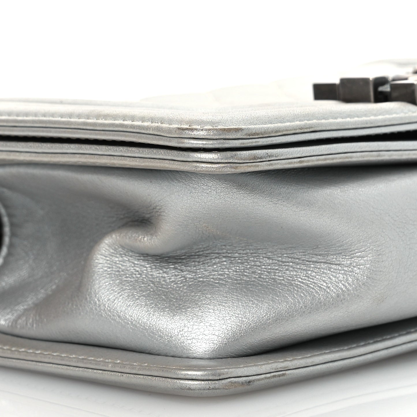 Metallic Lambskin Quilted Small Boy Flap Silver