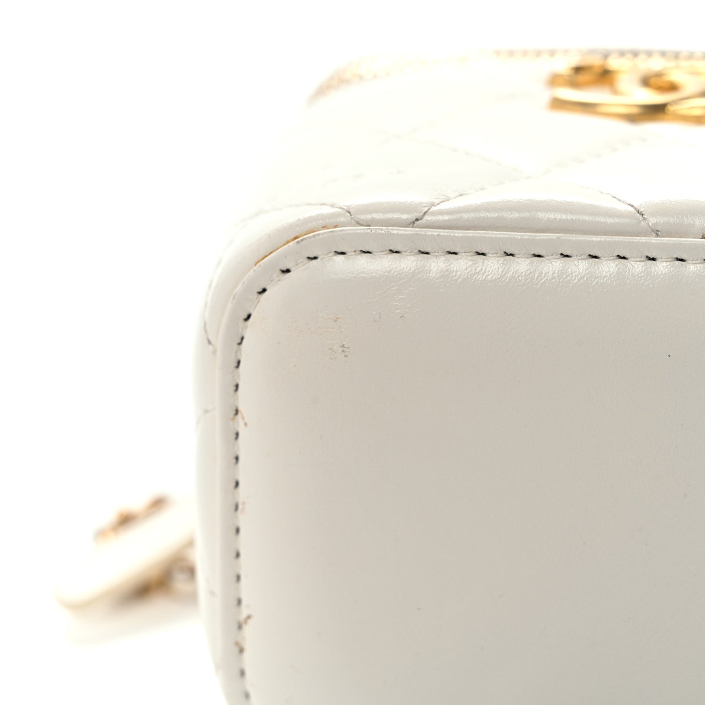 Calfskin Quilted Mini Perfect Fit Vanity Case With Chain White