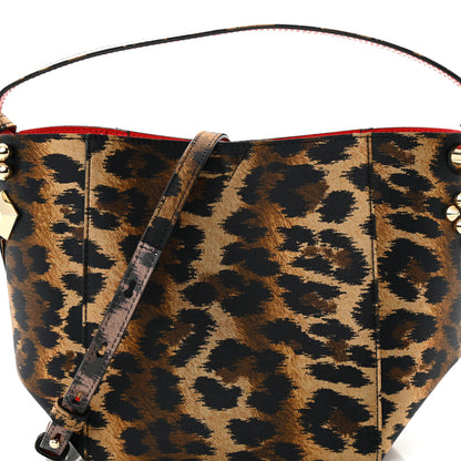 Christian Louboutin Crepe Satin Leopard Print Empire Spike Studded Mini Cabachic Bucket Bag Brown 8 of 10