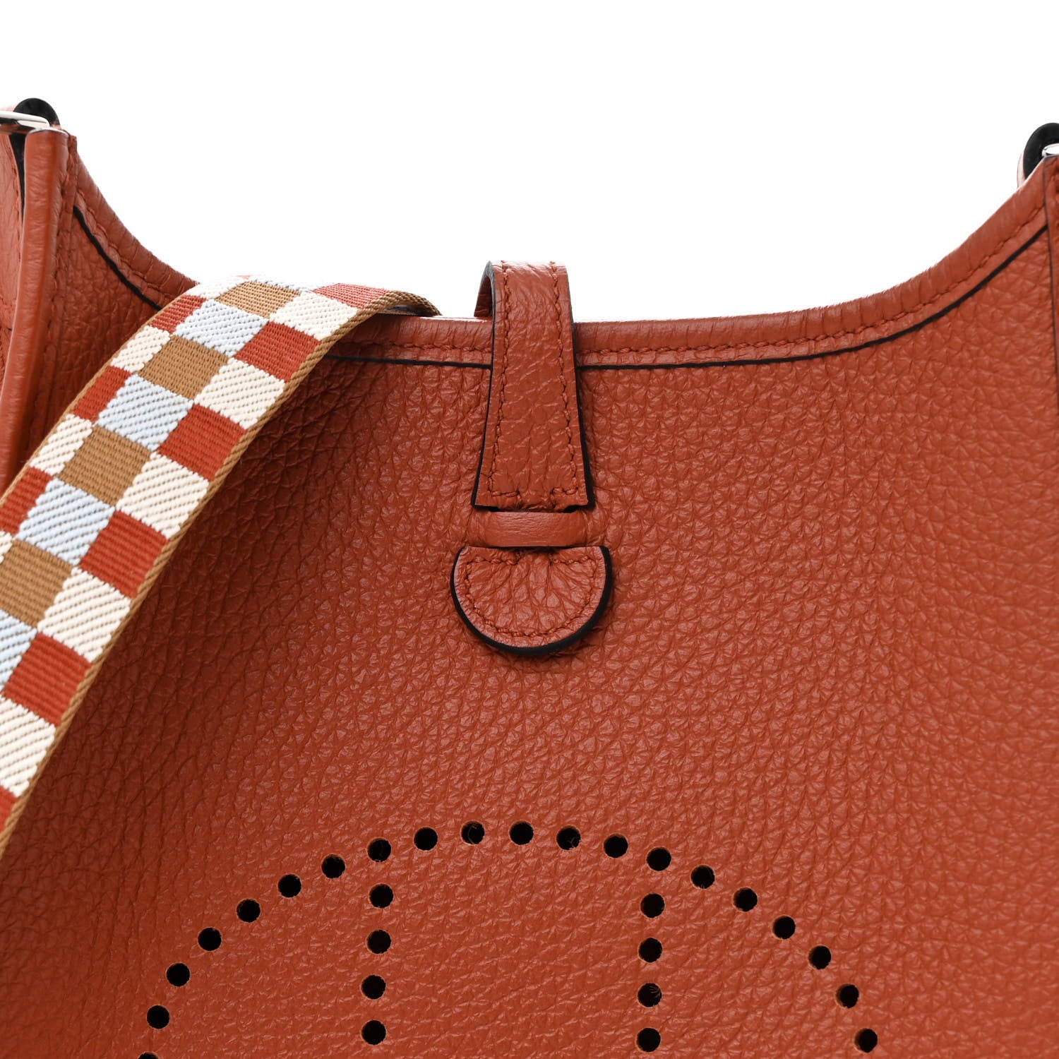 Hermes Taurillon Clemence Maxi Quadrille Evelyne TPM Cuivre Chai Nata Bleu Brume 8 of 11