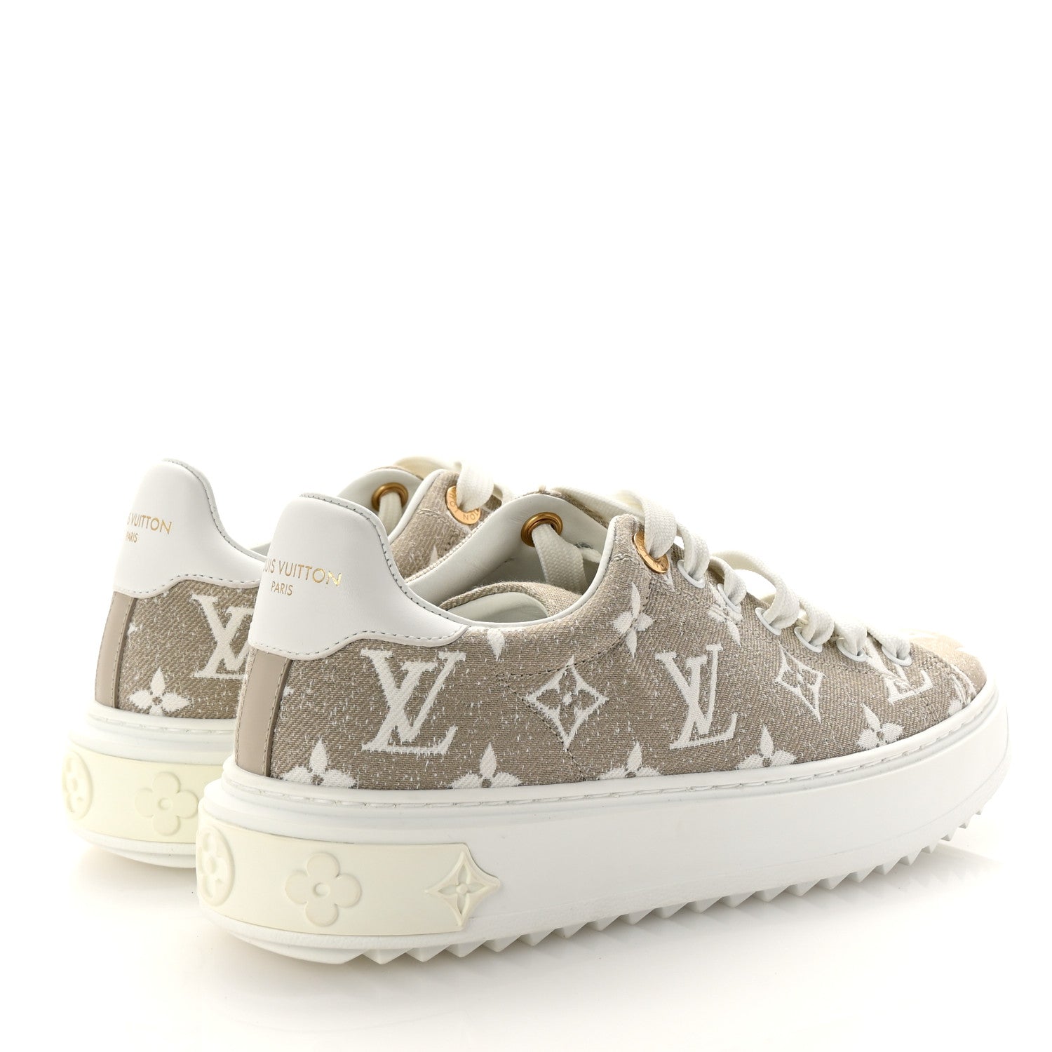 Louis Vuitton Denim Monogram Time Out Sneakers 36 Beige 5 of 11