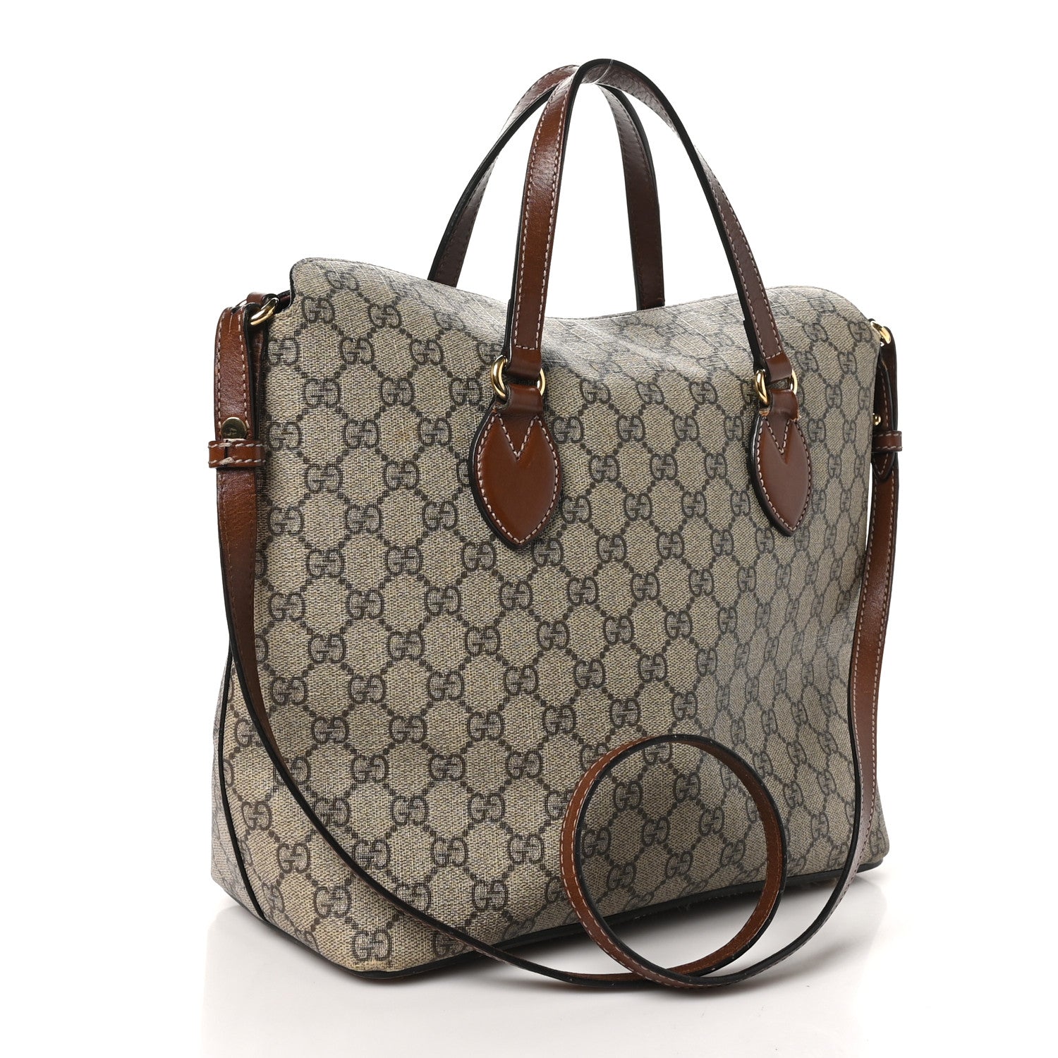 Gucci GG Supreme Monogram Linea A Foldover Tote Brown 3 of 11