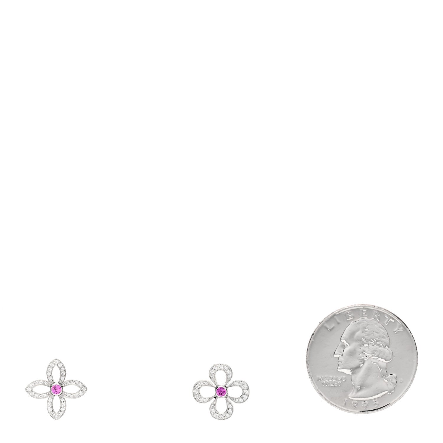 Louis Vuitton 18K White Gold Diamond Pink Sapphire Les Craquantes Earrings 2 of 4
