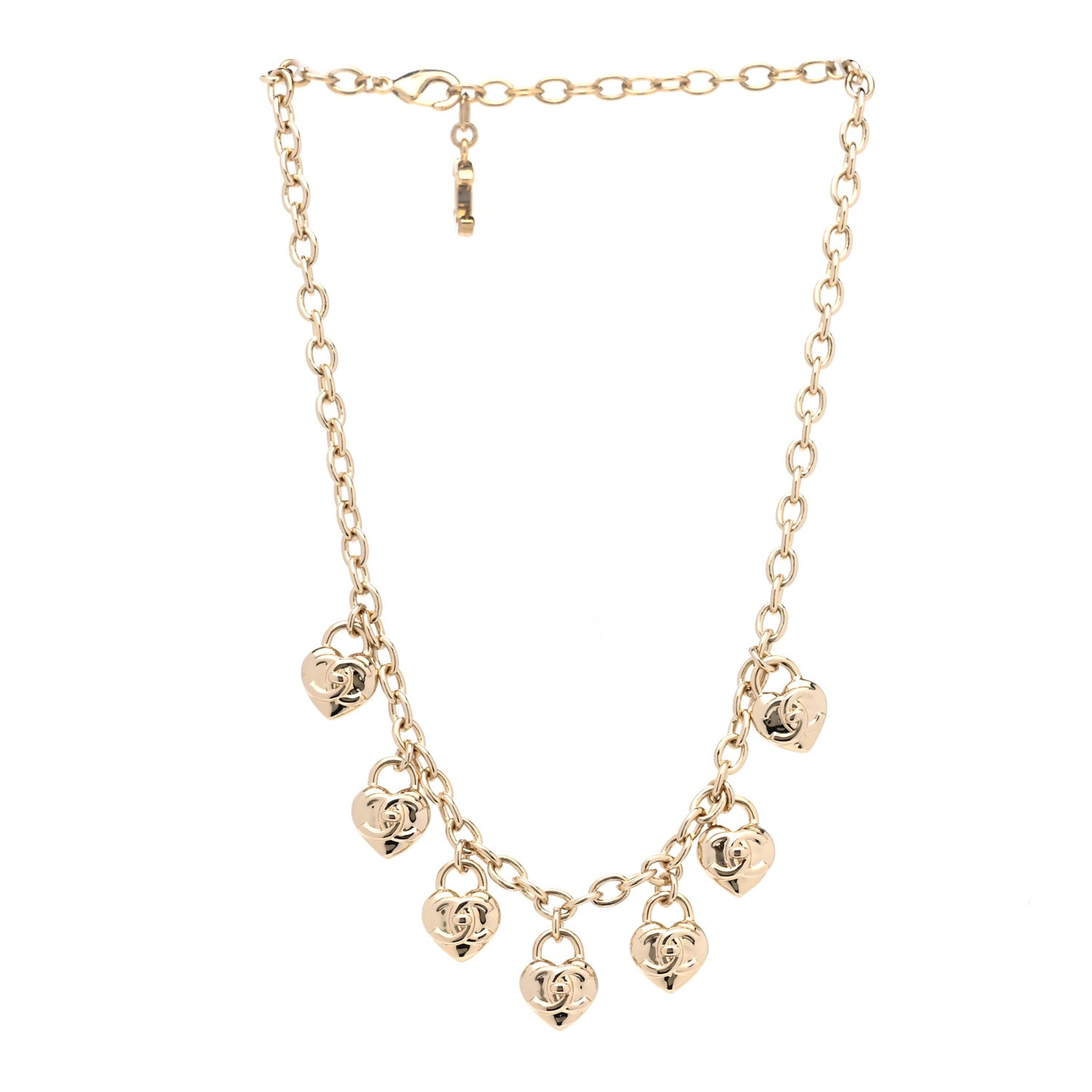 Metal CC Heart Turnlock Charms Choker Gold