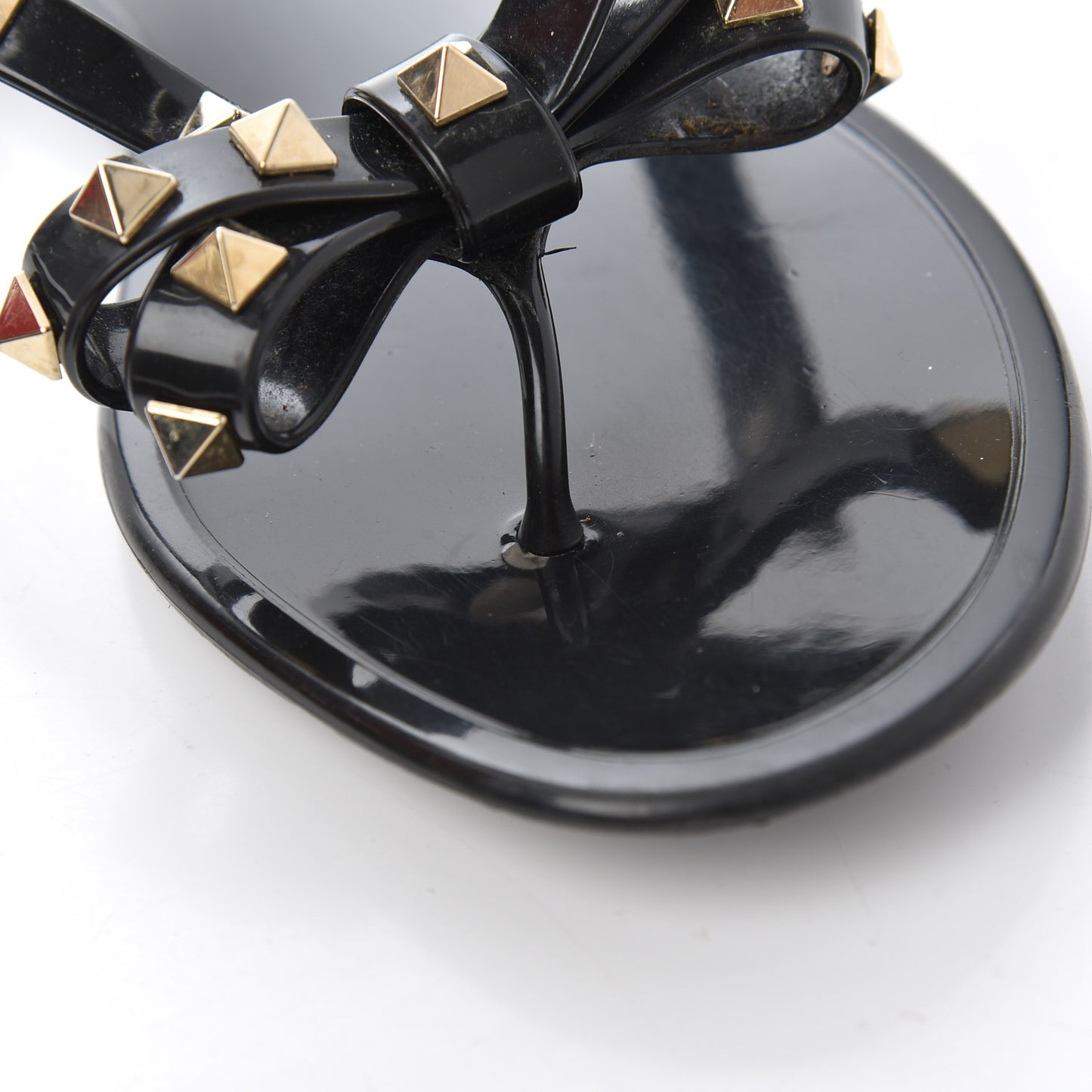 PVC Jelly Rockstud Bow Thong Sandals 40 Black