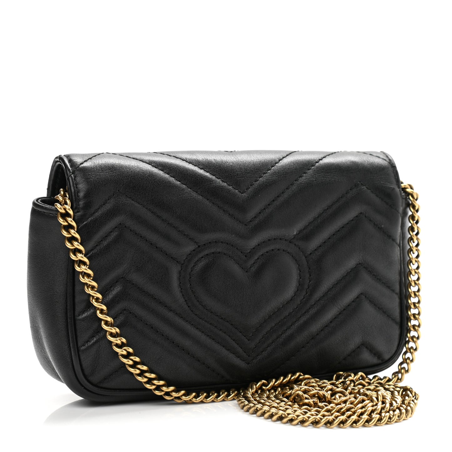 Calfskin Matelasse Super Mini GG Marmont Shoulder Bag Black