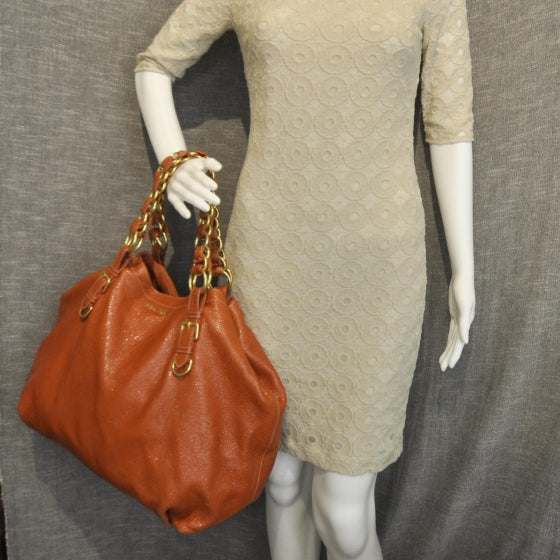 Prada Cervo Lux Chain Shoulder Bag Orange 2 of 9