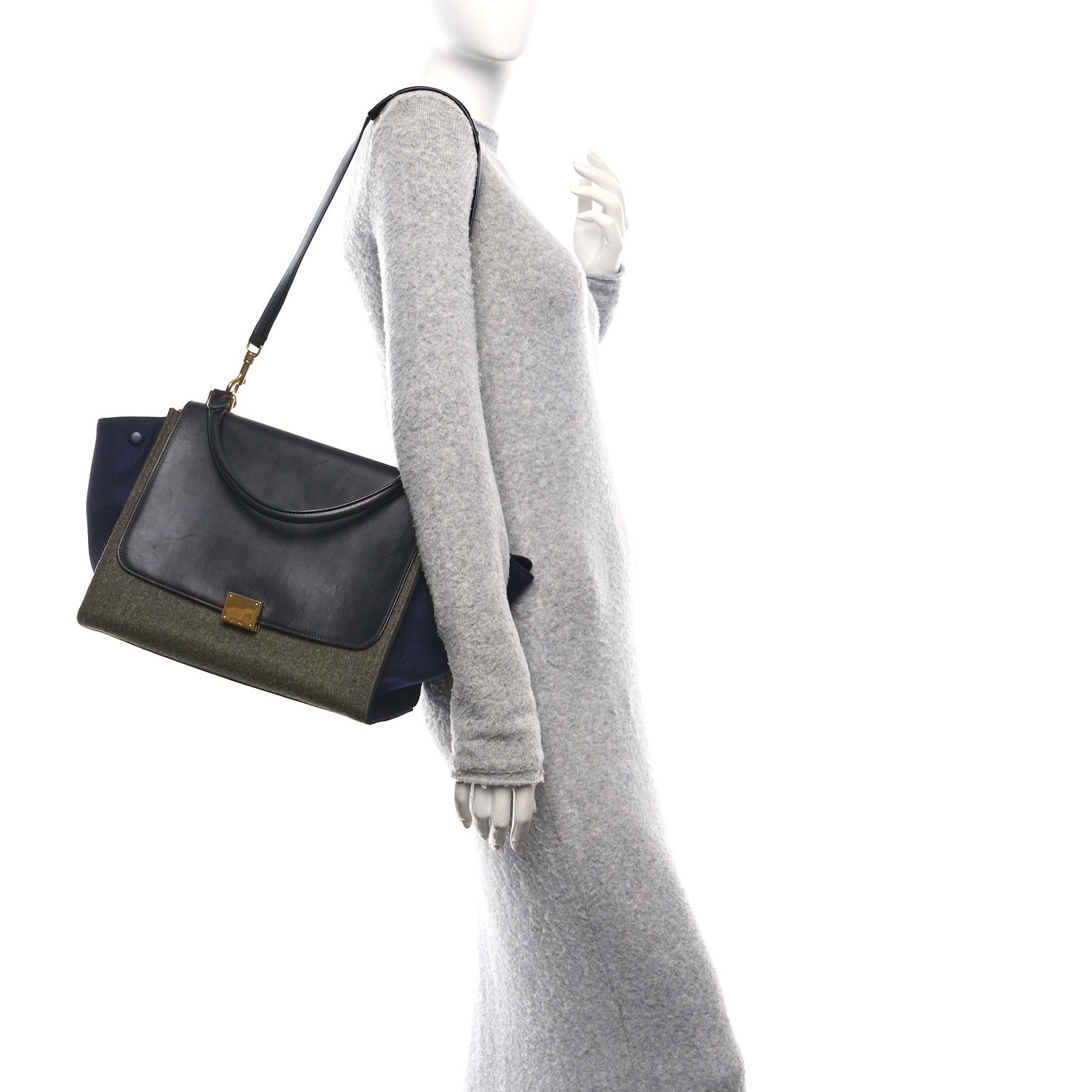 Celine Smooth Calfskin Felt Medium Trapeze Khaki 2 of 8