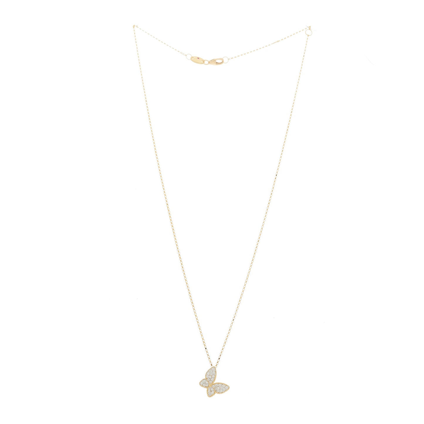18K Yellow Gold Diamond Princess Butterfly Pendant Necklace