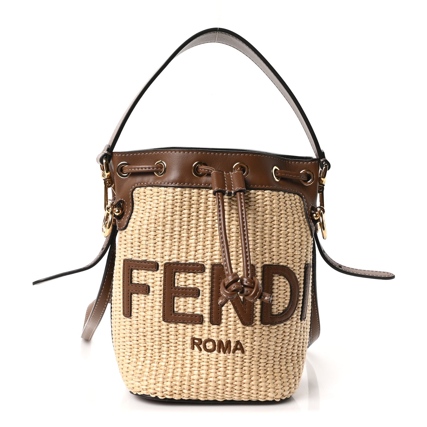 Fendi Straw F is Fendi Logo Crochet Mini Mon Tresor Bucket Bag Naturale Black 1 of 10