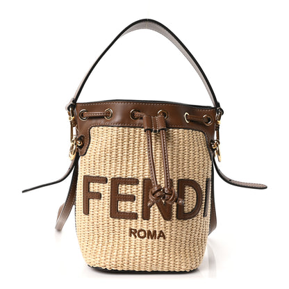 Fendi Straw F is Fendi Logo Crochet Mini Mon Tresor Bucket Bag Naturale Black 1 of 10