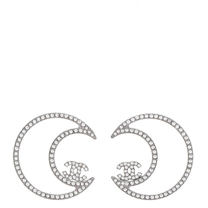 Chanel Strass Crystal CC Moon Earrings Silver 1 of 5