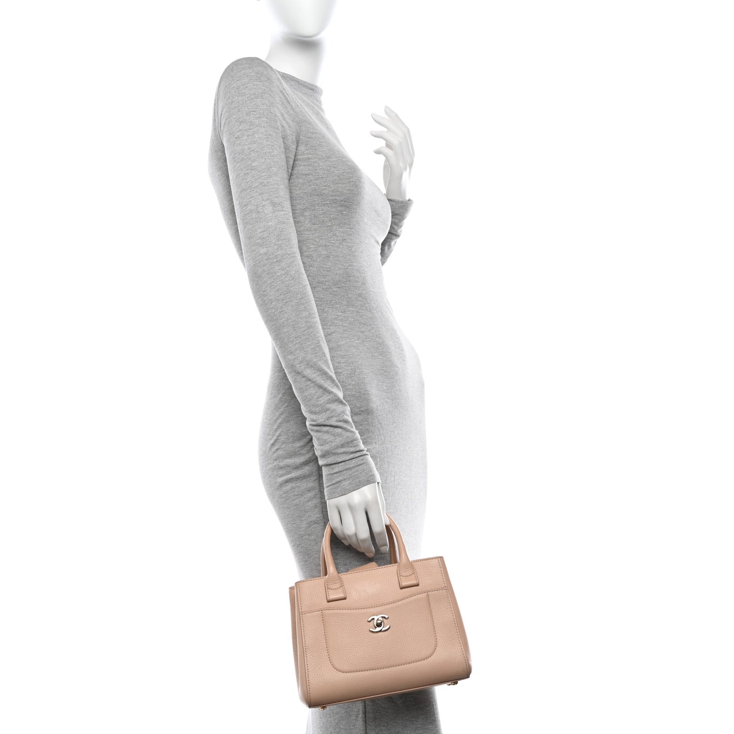 Grained Calfskin Mini Neo Executive Shopper Tote Light Beige