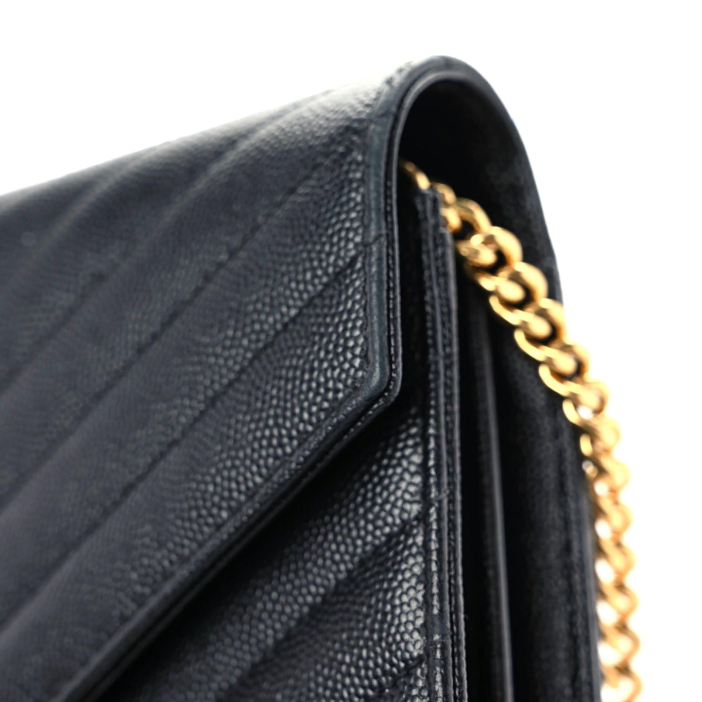 Grain De Poudre Matelasse Chevron Monogram Chain Wallet Black