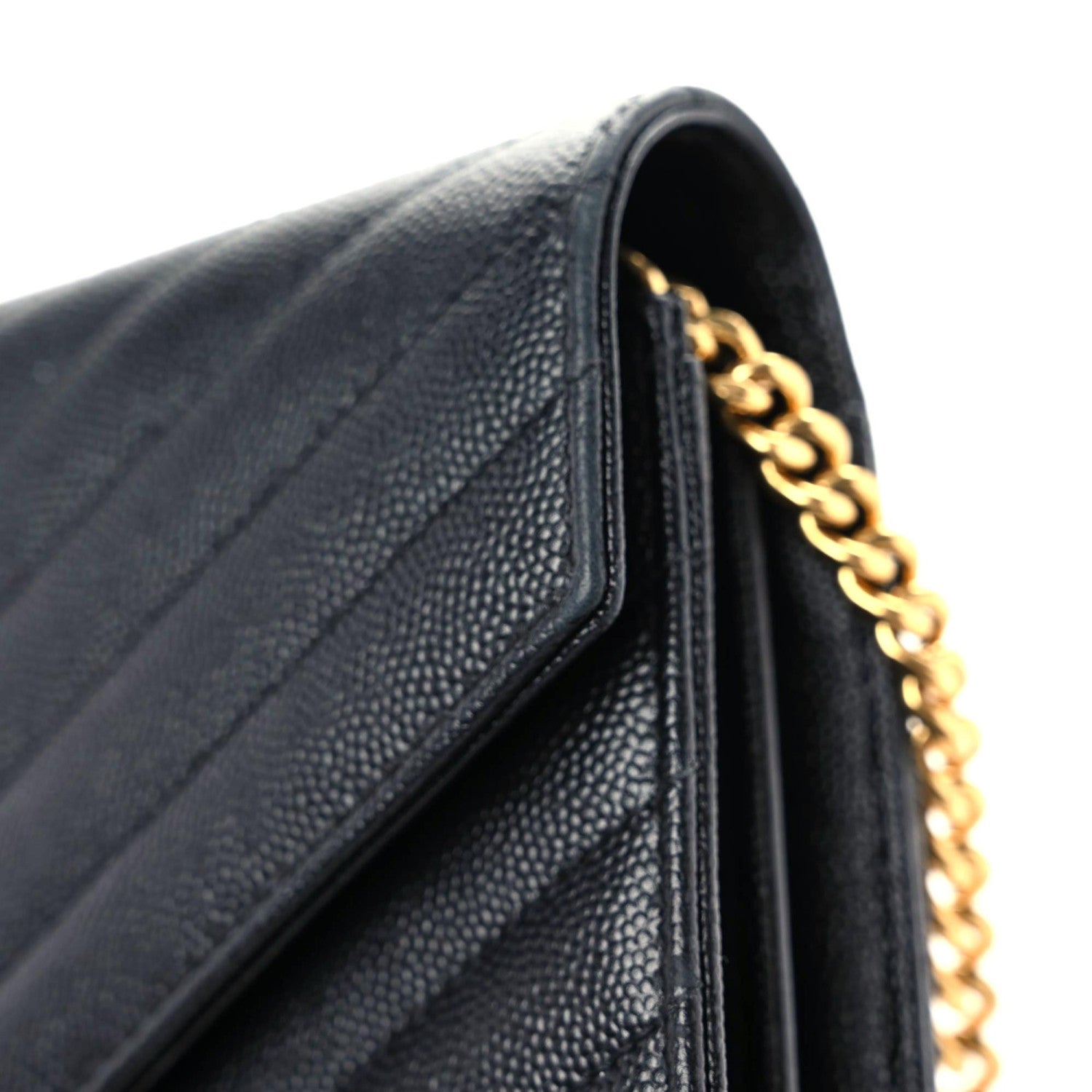 Saint Laurent Grain De Poudre Matelasse Chevron Monogram Chain Wallet Black 8 of 14