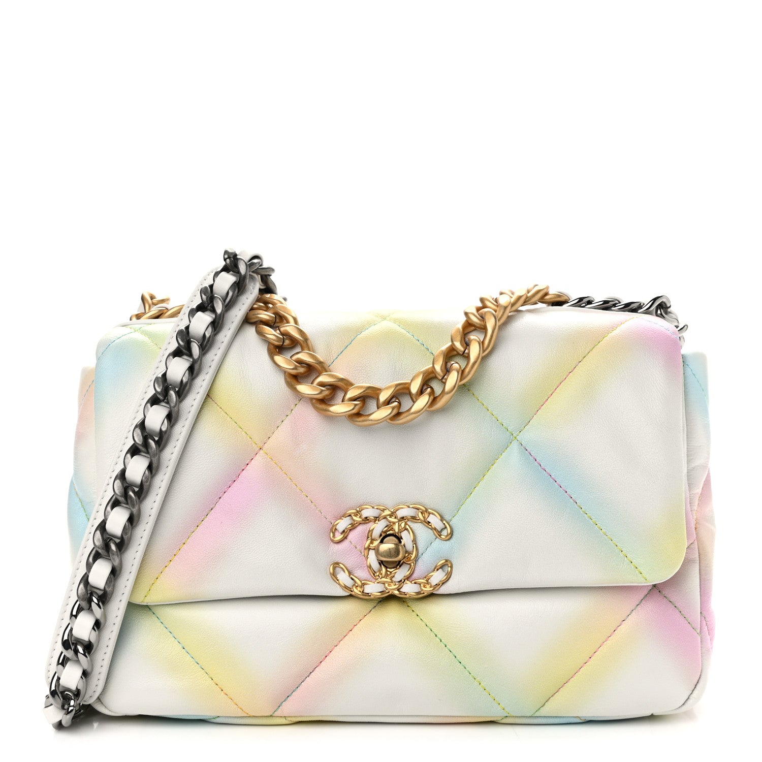 Chanel Printed Goatskin Quilted Medium Chanel 19 Flap White Multicolor 1 of 10