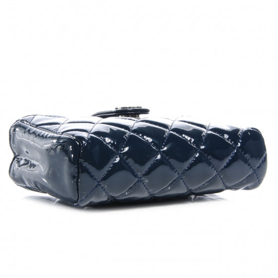 Patent Quilted Mini Phone Holder Clutch Dark Blue