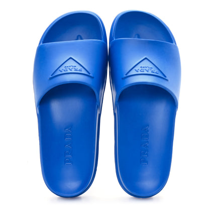 Prada EVA Rubber Triangle Logo Embossed Womens Lug Sole 20mm Slide Sandals 37 Azzurro 2 of 9
