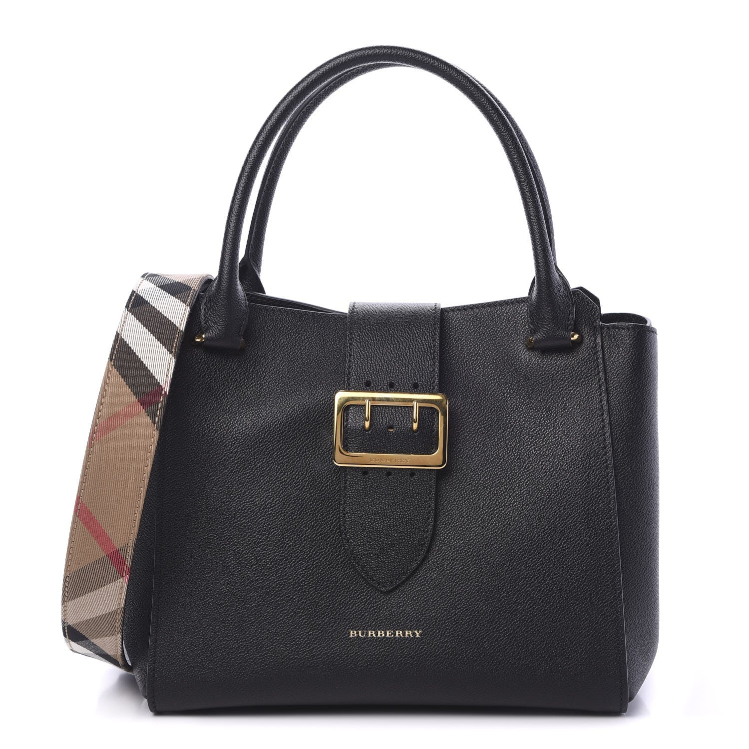 Burberry Soft Grain Calfskin Medium Buckle Tote Black 1 of 11