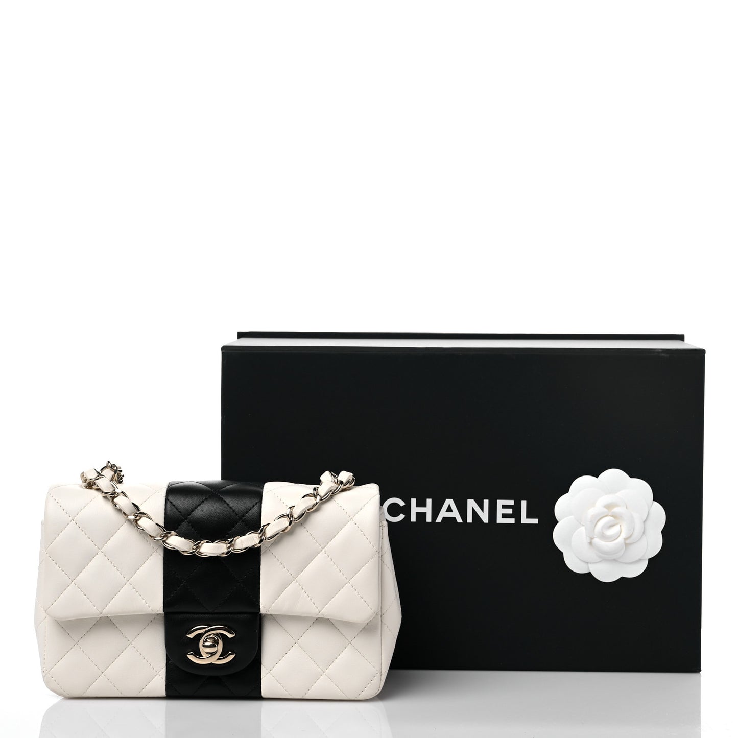 Lambskin Quilted Mini Rectangular Flap White Black
