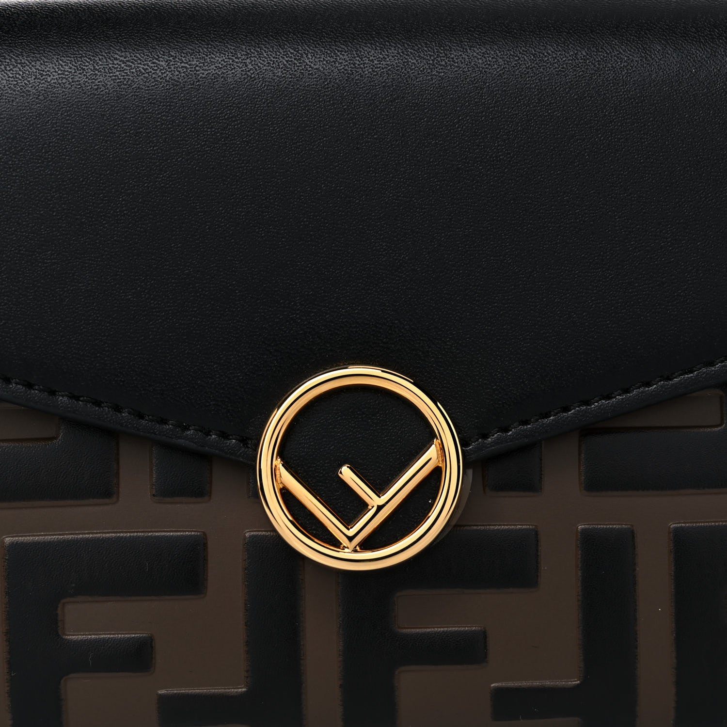Fendi Vitello Liberty F is Fendi Bi-Color FF 1974 Embossed Continental Envelope Wallet Maya Black 9 of 9